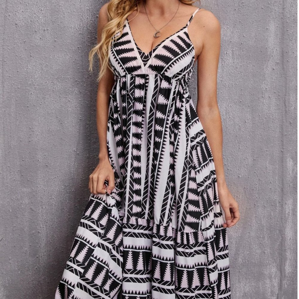 Geo Print Ruffle Hem Cami Dress - Picture 2 of 6
